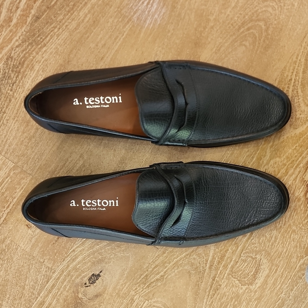 a.testoni Bologna Italia Black Loafers Made In Italy 60039 Size 9.5 M